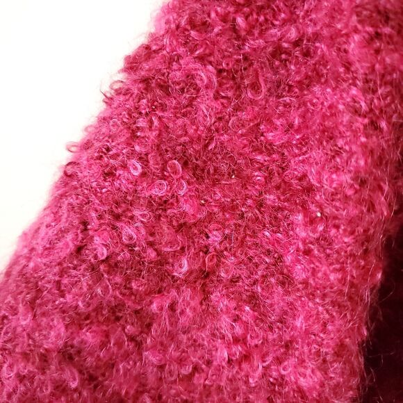 VTG 90s Marisa Christina Pink Sweater Cardigan M Loop Fluffy Knit Crop Scandi - Picture 6 of 11